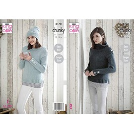 King Cole 5178 Knitting Pattern Womens Easy Knit Sweaters and Hat in Timeless Chunky,Multicolor,32" - 50" bust