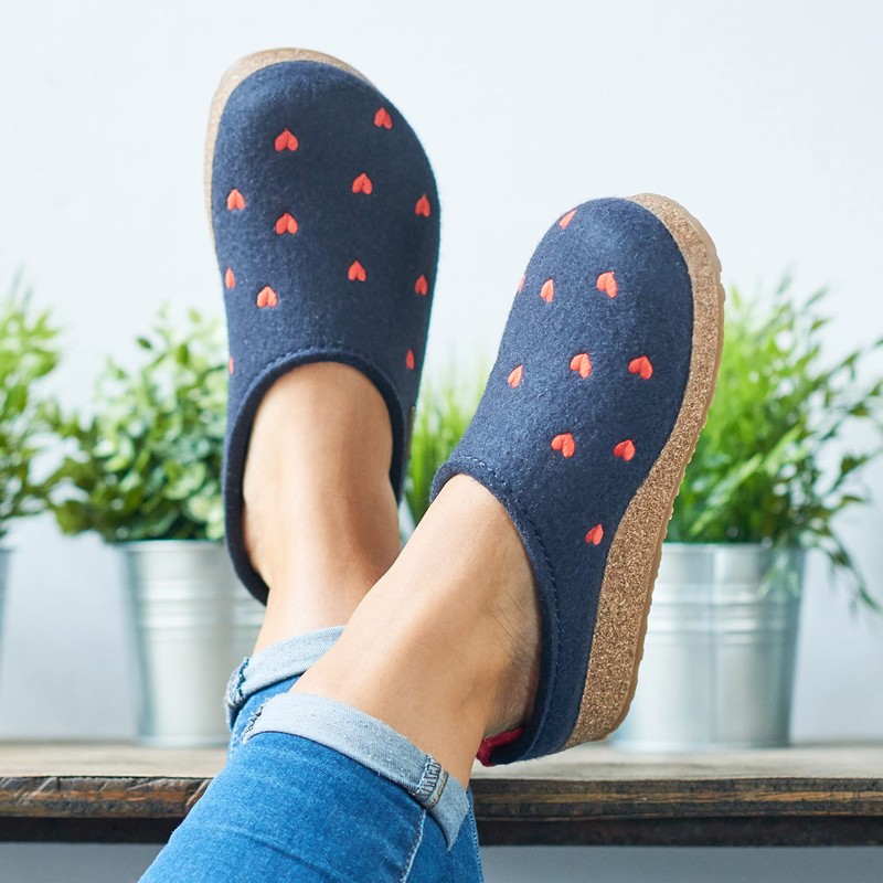 HAFLINGER Cuoricini Felt Clog Wool Slipper Gray EU 37