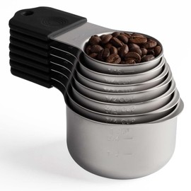 Barfeery Stainless Steel Measuring Cups Heavy Duty Metal Measuring Cups for Dry and Liquid Ingredients (Black)