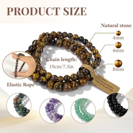 XSDSLS 3Pcs Natural Stone Bead Bracelets for Women Elastic Crystal Bracelets Stretch Gemstone Beaded Bracelet Yoga Bracelet Birthday Valentines Gifts for Girlfriend Women Teen Girls (FK2197)