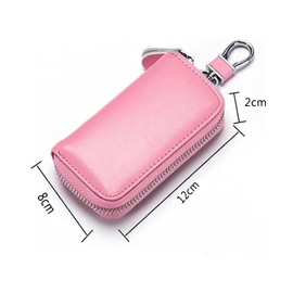 Car Key Bag,Faraday Leather Pouch for Car Keys,Car Key Signal Blocking Case,Car Home Key Organizer Bag with Zip and Rotatable Hook (Pink)