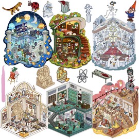 DIY 3D Scene Sticker 6 Sets Make Your Own MinI Mysterious House Stickers for Adults Cute Cartoon Animal Sticker for Adult Relief Stress Pass The Time (Mysterious and Terrifying)