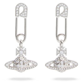 Silver Safety Pin Lucrece Planet Saturn Orb Stainless Steel Necklace Earrings Set Chain Shiny CZ Necklace Stud Earrings Set Dainty Gifts Party Jewelry Gift (Silver Necklace Earrings Set)