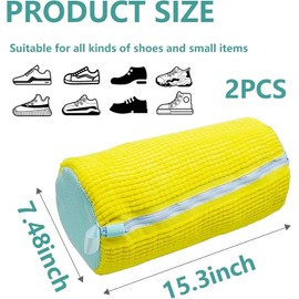 Pack of 2 Laundry Net Shoes Shoe Wash Bag Washing Machine Shoe Bag Washing Machine with Zip Shoe Wash Bag with 360° Cleaning Fluff Increased Inner Friction Shoes for (Yellow Blue)