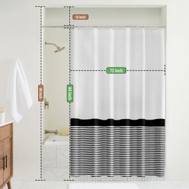 Farmhouse Fabric Shower Curtain, 84 Inch Extra Long Tassel Striped Bathroom Shower Curtain，Black White Bath Curtain Sets，72 x 84