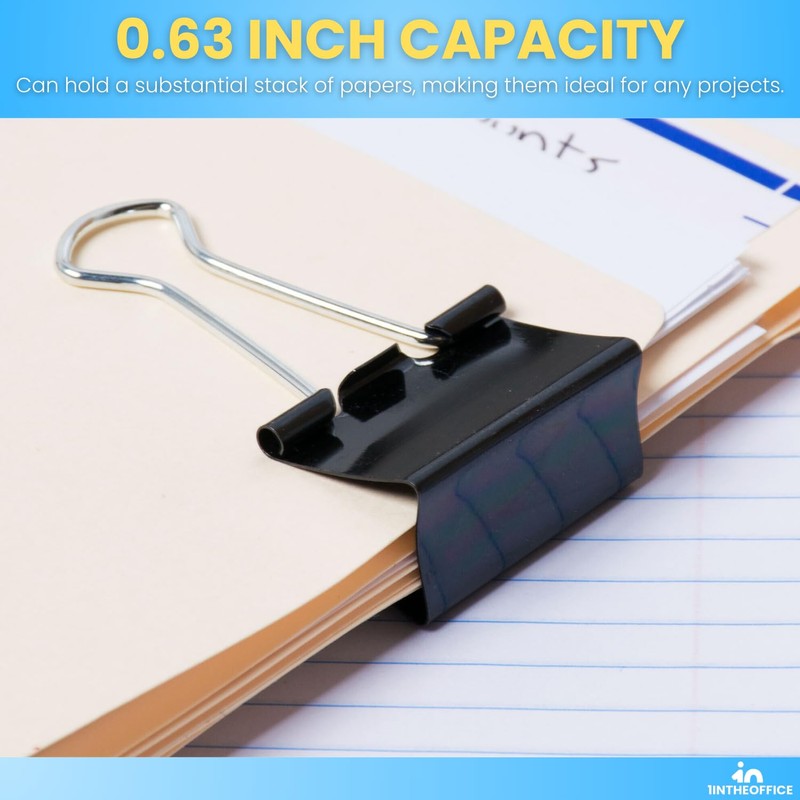 1InTheOffice Medium Binder Clips, Paper Clamps, Paper Binder Clips, 5/8"