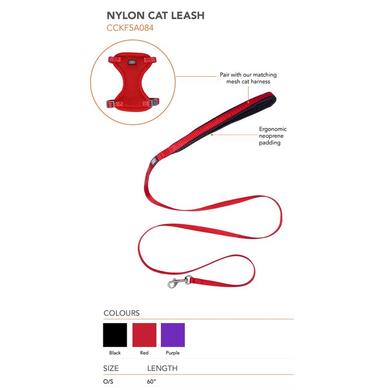 Nylon Cat Leash 48" - 4 feet Long (Black)