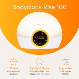Lumie Bodyclock Rise 100 - LED Wake-Up Light Alarm Clock with Realistic Sunrise and Sunset, Dimmable, White/Yellow
