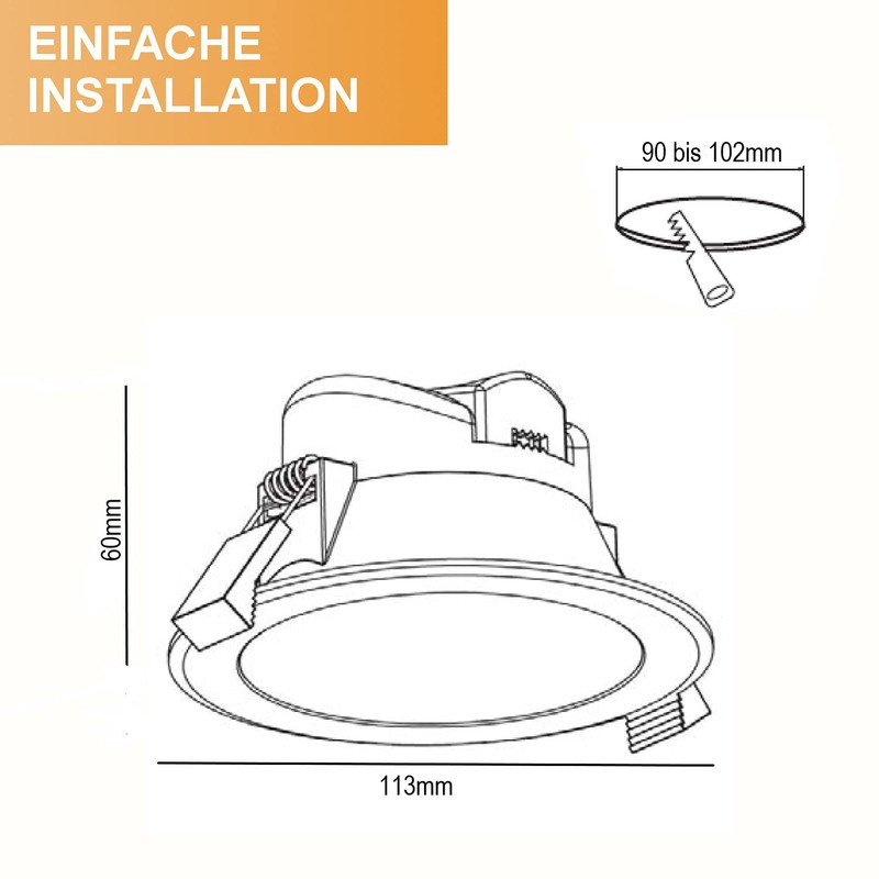 TEVEA - LED Recessed Spotlight Dimmable IP44 9W 806lm 230V