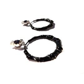 Clip-on Earrings Bamboo Earrings 2 inch Hoop Earrings Lightweight Assorted Colors (Black)