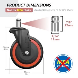 ANDUTEES Office Chair Wheels Replacement, 3 Inch Heavy Duty Anti-Tangle Nylon Roller Wheels Set of 5, Office Desk Gaming Chair Black Casters for Hardwood Floors Carpet (11x22mm)