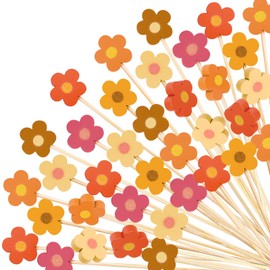 AnyDesign 120Pcs Disposable Boho Flowers Cocktail Picks Multi-Color Fruit Appetizing Toothpicks Handmade Bamboo Garnish Sticks for Appetizers Sandwiches Drinks Skewers Party Decorations (6 colors)