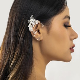 Elf Ear Cuff for Women Fairy Cuff Earring Flower Clip On Filigree Earring Non- Piercing Flower Pearl Cuff Earring Ear Clip Jewelry Gift for Girls