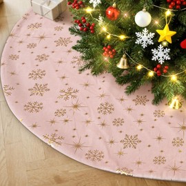 Christmas Tree Skirt 30 inch, Velvet Xmas Tree Skirt with Snowflake Winter Christmas Tree Mat for Small Mini Pencil Slim Artificial Trees Winter Home Party Indoor Xmas Decor (Pink, 75cm)