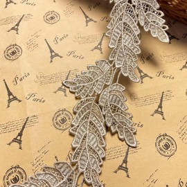 2 Yards Leaf Shape Lace Edge Trim Ribbon 9.5 cm Vintage Style Trimmings Fabric Embroidered Applique Sewing Craft Wedding Bridal Dress Embellishment DIY Party Decoration Clothes Embroidery (Khaki)