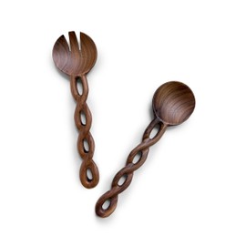 13" Wood Salad Tongs For Serving, Acacia Wood Kitchen Utensils Set, Salad Mixing Dinner Fork and Spoon Long Handle Salad Server Set Kitchen, Housewarming Gift Ideas, Set of 2 (Acacia Wood)