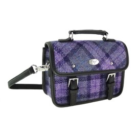 Ladies Mini Satchel Bag - Harris Tweed Scottish wool Handbag with Detachable Strap - Highlands Tartans - Purple check Bag for Women - Mothers day, Wedding Gift