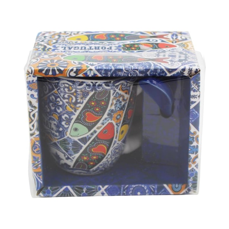 Portuguese Rooster Sardine Azulejo Ceramic Espresso Set - With Spoon