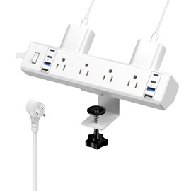 40W Fast Charging Station,Desk Clamp Power Strip,4 USB-C Ports & 8 AC Outlets,Desktop Edge Mount Surge Protector Power Strip,14AWG Heavy Duty Cord,Fit 1.9" Tabletop Edge for Home Office(6Ft Cable)
