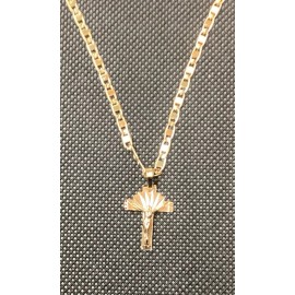 Oro 14K Gold Plated Crucifix Laser Diamond Cut Crucifijo Baño De Oro 14K Pendant Nec