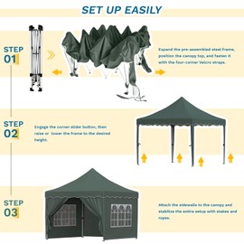 Greesum 10x10FT Pop-up Canopy Tent with 4 Sidewalls, Instant Portable Outdoor Gazebo with Windows and Wheeled Bag, Beach Tents, Easy Set up Gazebos for Events, Parties, Camping, Gray.