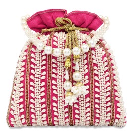 Aheli Rani Pink Potli Bags Gift for Women Evening Bag Clutch Ethnic Bride Purse with Drawstring