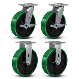 FOVERSWIVE 8"x2" Heavy Duty Casters- Polyurethane Casters Wheel, Casters Set of 4 Heavy Duty, Capacity up to 6000 Lb. Use for Platform Truck, U-Boat Cart, Workbenches (2 Brake &2 Rigid)