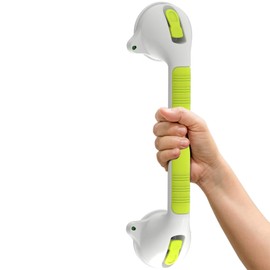 AmeriLuck 16.5inch Balance Assist Bathroom Shower Handle,Suction Bath Grab Bar with Indicators (White/Yellow)