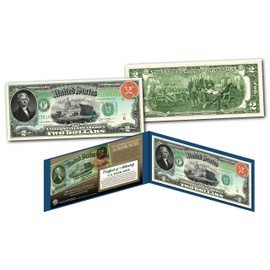 Merrick Mint Rainbow 1869 $2 Banknote on Modern $2 US Bill - First Time Jefferson on $2 Bill