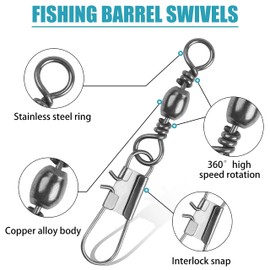 SHADDOCK Fishing Swivel Snaps,50pcs Barrel Swivel with Safty Snaps Freshwater Saltwater Swivels Sea Fishing Tackle Swivels Fishing Swivel Interlock Snaps Leader Lure Connector Accessories(3#