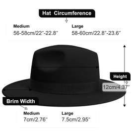 KUJUHA Fedora - Sombreros Fedora de fieltro para hombres y mujeres, sombreros Fedora de dos tonos de ala ancha, Negro & rojo, Large-X-Large