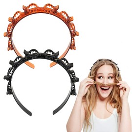 2 Pcs Double Bangs Hairstyle Hairpin,Teeth Comb Hair Hoop Headband With Clips Attached,Hairpin Headbands,Double Layer Twist Plait Headband,Twist and Clip Headband,Hairpin Hair Band for Women Girls