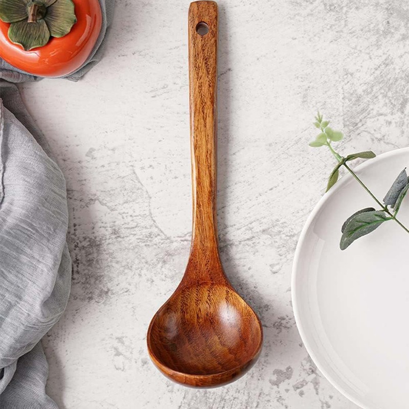 2 Packs Bamboo Wooden Spoons Set Long Handle Spoon Old