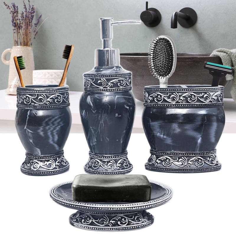 Bathroom Decor Accessories Set,4 PCS Including Soap Dispenser, Toothbrush Holder,