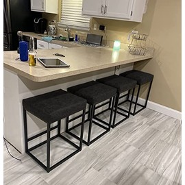 MAISON ARTS Black Counter Height 24" Bar Stools Set of 4 for Kitchen Counter Backless Modern Square Barstools Upholstered Faux Leather Stools Farmhouse Island Chairs,Support 330 LBS,(24 Inch,Black)