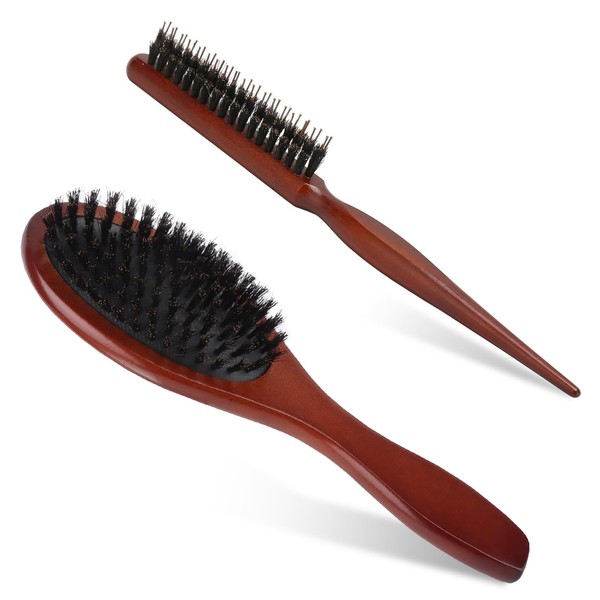 Boar Bristle Brush Pack of 2, Hair Brushes with Boar