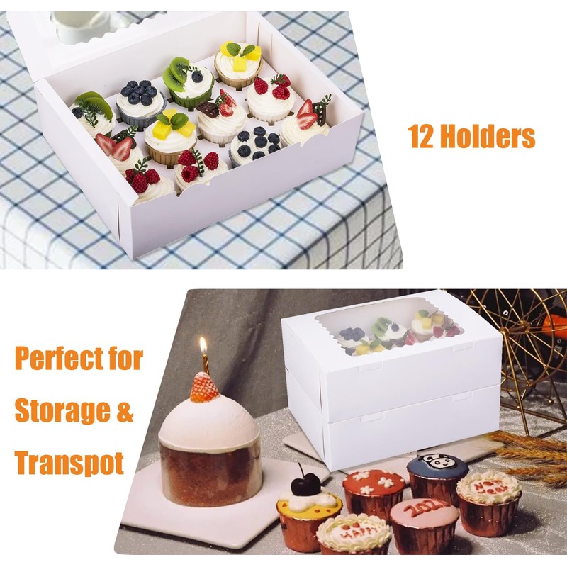 LONGTEAM 6-Set Cupcake Boxes Hold 12 Standard Cupcakes, Food Grade