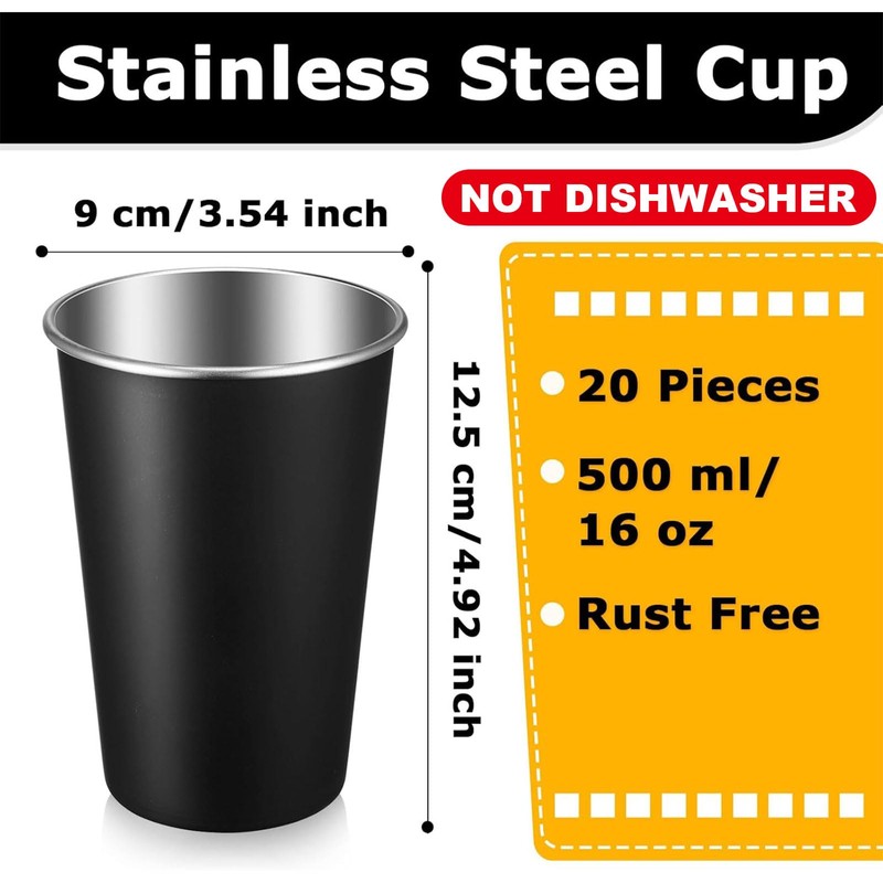 Mimorou 20 Pack Stainless Steel Pint Cups Metal Cups Unbreakable
