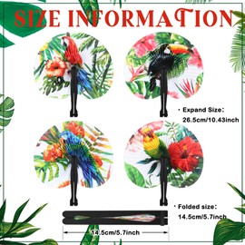 Taiyin 24 Pcs Paper Hand Fans Decorative Folding Fans Round Shaped Accordion Handheld Fans with Handle for Summer Wedding Baby Shower Birthday DIY Crafts Gift Party Supplies (Hawaiian Parrot Theme)