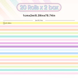 DERJDISF 40 Washi Tape Set - 20 Colourful and 20 Elegant Designs - 1 cm x 2 m, No Repeating Patterns, Ideal for Scrapbooking, Planners, DIY & Gifts