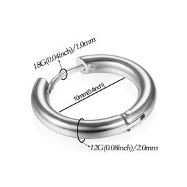 316L Surgical Stainless Steel Huggie Hoop Earrings 10mm Silver Hypoallergenic Earrings Hoop Cartilage Helix Lobes Hinged Sleeper Earrings For Men Women(C02:10mm Silver(THK 2.0mm))
