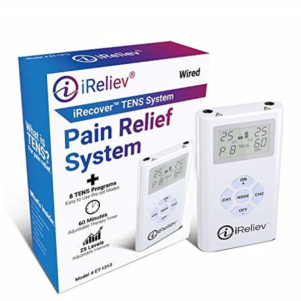 iReliev TENS Unit Electronic Pulse Massager & (8) Electrodes Pain Relief Bundle - Original iReliev TENS Unit with Extra TENS Unit Pads.
