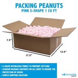 Magicwater Supply - 1 Cu Ft - Pink Packing Peanuts - Anti-Static S Shaped Cushion for Shipping, Void Filling & Storage - Protect Your Goods
