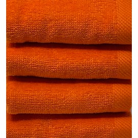 Fingertip Hand Towel | Absorbent |11x18 | Terry Velour Premium Washcloths, Hand Towels for Bathroom, 100% Cotton, Face Towels, fingertip Towels, Soft, Guest Towels (Pack of 4) (4, Orange), Small