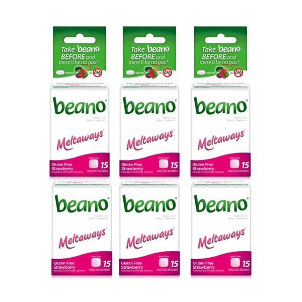Beano Gas Prevention Strawberry Flavored Meltaways 15 Tablets (Pack of 6)