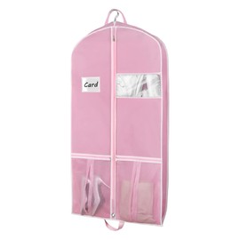 Syeeiex Suit Bag Garment Bag 43Inch Breathable Suit Protector Carrier with 2 Large Mesh Pockets and PVC Transparent Window for Wardrobe and Travel Dustproof, 1 Pack, Pink