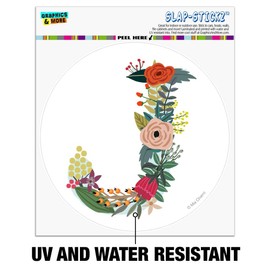 Letter J Floral Monogram Initial Automotive Car Window Locker Circle Bumper Sticker