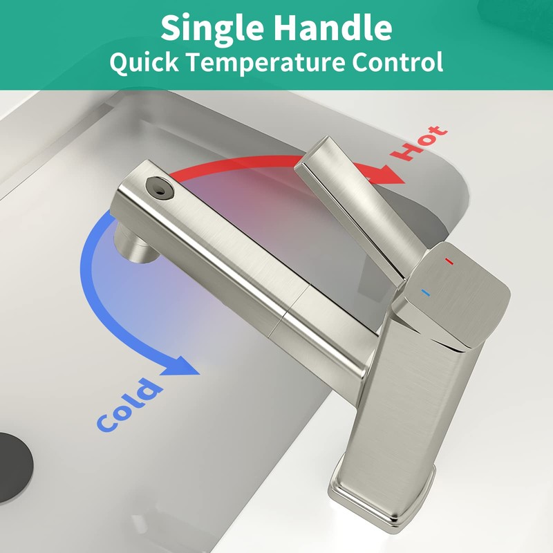 HEROBAI Single Hole Bathroom Faucet, Single Handle Modern Pull Out