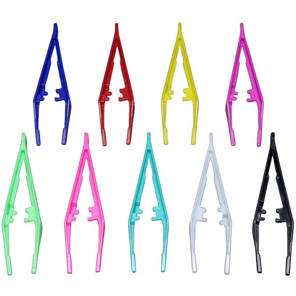 20 Pcs Plastic Bead Tweezers Disposable Craft Tweezers for Home Classroom School Use, Random Color