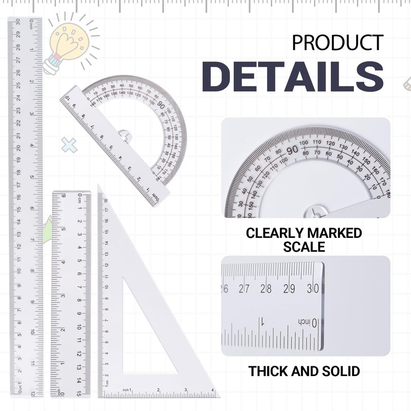 Zotemo 6-Piece Clear Math Geometry Set with 12-Inch and 6-Inch
